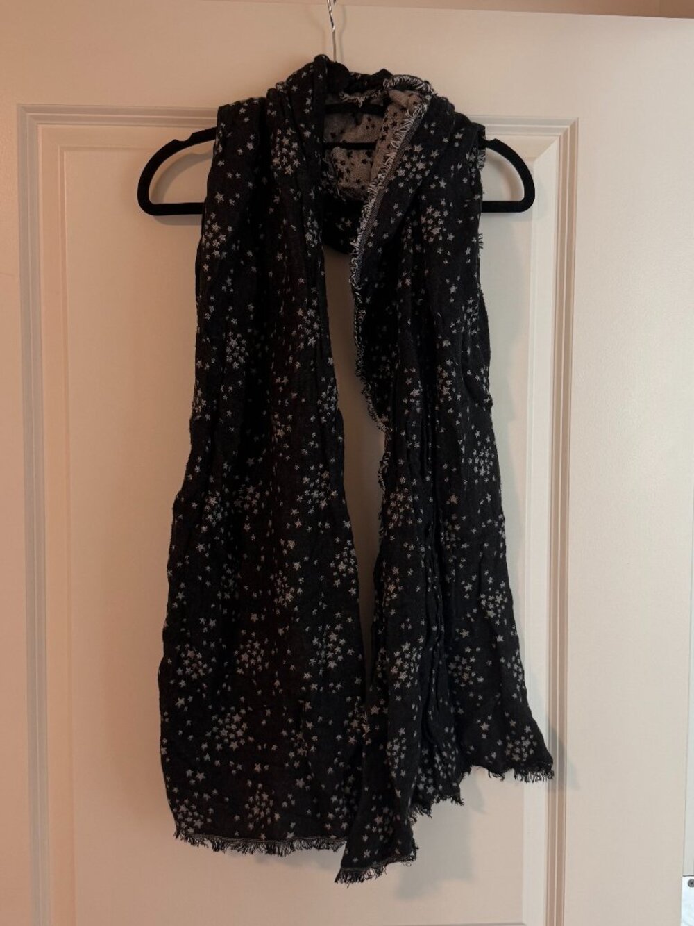 LOFT Black Star Print Reversible Fringe Scarf